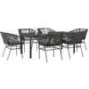 Image de vidaXL Ensemble Ã  manger de jardin coussins 7pcs noir poly rotin verre