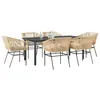Image de vidaXL Ensemble Ã  manger jardin coussins 7pcs marron poly rotin verre
