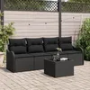Image de CanapÃ© De Jardin 5 PiÃ¨ces Avec Coussins Noir En Poly Rotin, CanapÃ© De Jardin 2 Places Avec Coussins Noir En Poly Rotin