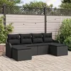 Image de Ensemble De CanapÃ©s De Jardin 6 PiÃ¨ces Avec Coussins Noir Rotin Poly, CanapÃ© De Jardin 2 Places Avec Coussins Noir Rotin Poly