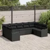 Image de Ensemble De CanapÃ© De Jardin 9 PiÃ¨ces Avec Coussins Rattan Poly Noir, CanapÃ© De Jardin 2 Places Avec Coussins Rattan Poly Noir