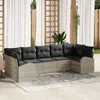 Image de Vidaxl Ensemble De CanapÃ© De Jardin 7 PiÃ¨ces Coussins Noirs, Cadre Beige