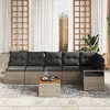 Image de Ensemble De CanapÃ©s De Jardin 7 PiÃ¨ces Avec Coussins Gris Rattan Poly Acacia, CanapÃ© De Jardin 2 Places Avec Coussins Gris Rattan Poly