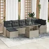 Image de Ensemble De CanapÃ© De Jardin 8 PiÃ¨ces Avec Coussins Gris Clair Poly Rattan, CanapÃ© De Jardin 2 Places Avec Coussins Gris Clair Poly Rattan