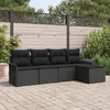 Image de Ensemble De CanapÃ© De Jardin 5 PiÃ¨ces Noir Avec Coussins En Rotin Poly, CanapÃ© De Jardin 2 Places Avec Rangement Et Coussins En Rotin Poly Noir