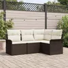 Image de Ensemble De CanapÃ© De Jardin 4 PiÃ¨ces Avec Coussins En Poly Rotin Marron, CanapÃ© De Jardin 2 Places Avec Rangement Et Coussins En Poly Rotin Marron