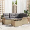 Image de Ensemble CanapÃ© De Jardin 5 PiÃ¨ces Avec Coussins Noir En Rattan Poly, CanapÃ© De Jardin 2 Places Avec Rangement & Coussins Beige En Rattan Poly