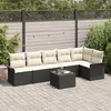 Image de Set de canapÃ© jardin 6 piÃ¨ces avec coussins rotin synthÃ©tique beige, CanapÃ© jardin 2 places avec rangement et coussins rotin synthÃ©tique noir