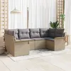 Image de Ensemble De CanapÃ© De Jardin 6 PiÃ¨ces Avec Coussins Beiges En Rattan Poly, CanapÃ© De Jardin 2 Places Avec Rangement Et Coussins Beige En Rattan Poly