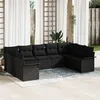 Image de Ensemble de 9 PiÃ¨ces de CanapÃ© avec Coussins Noir Poly Rattan, CanapÃ© 2 Places avec Rangement et Coussins Noir Poly Rattan
