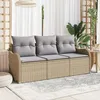 Image de Ensemble De CanapÃ©s De Jardin De 3 PiÃ¨ces Avec Coussins Beige Poly Rotin, CanapÃ© De Jardin 2 Places Avec Rangement & Coussins Beige Poly Rotin