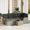 Image de Ensemble De CanapÃ© De Jardin 7 PiÃ¨ces Avec Coussins En Gris Poly Rattan, CanapÃ© De Jardin 2 Places Avec Rangement & Coussins En Gris Clair Poly Rattan
