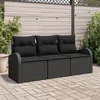 Image de Ensemble de 3 canapÃ©s de jardin avec coussins noirs en poly rotin, CanapÃ© de jardin 2 places avec rangement et coussins noirs en poly rotin