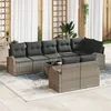 Image de Ensemble de 8 piÃ¨ces de canapÃ©s de jardin avec coussins en poly rotin noir, CanapÃ© de jardin 2 places avec rangement et coussins en poly rotin gris