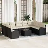 Image de Ensemble De CanapÃ©s De Jardin De 9 PiÃ¨ces Avec Coussins Brown Poly Rattan, CanapÃ© De Jardin De 2 Places Avec Rangement & Coussins Noir Poly Rattan