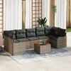 Image de Ensemble De CanapÃ©s De Jardin 8 PiÃ¨ces Avec Coussins Gris Poly Rattan Acacia, CanapÃ© De Jardin 2 Places Avec Rangement & Coussins Gris Poly Rattan