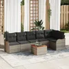 Image de Ensemble De CanapÃ©s De Jardin De 7 PiÃ¨ces Avec Coussins En Poly Rotin Gris Acacia, CanapÃ© De Jardin 2 Places Avec Rangement & Coussins En Poly Rotin Gris