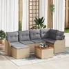 Image de Ensemble de 7 piÃ¨ces de canapÃ© de jardin avec coussins beiges en poly rotin acacia, CanapÃ© de jardin 2 places avec rangement & coussins beiges en poly rotin