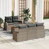 Image de Set de canapÃ© de jardin 6 piÃ¨ces vidaXL avec coussins gris en rotin poly et acacia, CanapÃ© de jardin 2 places vidaXL avec rangement et coussins gris en rotin poly