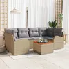 Image de CanapÃ© De Jardin 7 PiÃ¨ces Avec Coussins Beige Poly Rotin Acacia, CanapÃ© Jardin 2 Places Avec Rangement & Coussins Beige Poly Rotin