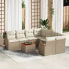 Image de Ensemble De CanapÃ© De Jardin 9 PiÃ¨ces Avec Coussins Beige Polyrattan Acacia, CanapÃ© De Jardin 2 Places Avec Rangement Et Coussins Beige Polyrattan