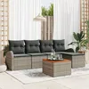 Image de Ensemble De CanapÃ© De Jardin 6 PiÃ¨ces Avec Coussins Gris Poly Rotin Acacia, CanapÃ© De Jardin 2 Places Avec Rangement Et Coussins Gris Poly Rotin