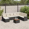 Image de Ensemble de 9 piÃ¨ces de canapÃ©s de jardin avec coussins noir poly rotin acacia, CanapÃ© de jardin 2 places avec rangement et coussins noir poly rotin