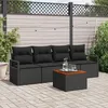Image de Ensemble De CanapÃ© De Jardin 5 PiÃ¨ces Noir En Poly Rattan Et Acacia Avec Coussins, CanapÃ© De Jardin 2 Places Noir Avec Rangement Et Coussins En Poly Rattan