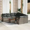 Image de Ensemble De CanapÃ©s De Jardin De 9 PiÃ¨ces Avec Coussins En Rotin Poly Gris Acacia, CanapÃ© De Jardin De 2 Places Avec Rangement & Coussins En Rotin Poly Gris