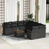 Image de Ensemble De CanapÃ© De Jardin 9 PiÃ¨ces Avec Coussins Poly Rattan Noir Acacia, CanapÃ© De Jardin 2 Places Avec Rangement & Coussins Poly Rattan Noir