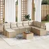 Image de Ensemble De CanapÃ© De Jardin 9 PiÃ¨ces Avec Coussins Beige En Poly Rotin Acacia, CanapÃ© De Jardin 2 Places Avec Rangement Et Coussins Beige En Poly Rotin