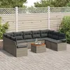 Image de Ensemble De CanapÃ© De Jardin De 10 PiÃ¨ces Avec Coussins En Rattan Poly Acacia Gris, CanapÃ© De Jardin 2 Places Avec Rangement & Coussins Rattan Poly Gris