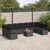 Image de Ensemble De CanapÃ© De Jardin Vidaxl 11 PiÃ¨ces Avec Coussins Rattan Poly Noir Acacia, CanapÃ© De Jardin 2 Places Avec Rangement Et Coussins Rattan Poly Noir