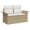 Image de Ensemble De CanapÃ©s De Jardin De 6 PiÃ¨ces Avec Coussins Beige En Rattan Poly, CanapÃ© De Jardin 2 Places Avec Rangement Et Coussins Beige En Rattan Poly