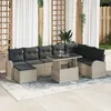 Image de Set De CanapÃ©s De Jardin 9 PiÃ¨ces Avec Coussins Gris Clair Poly Rattan, CanapÃ© De Jardin 2 Places Avec Rangement & Coussins Gris Clair Poly Rattan