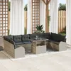 Image de Ensemble De CanapÃ©s De Jardin 11 PiÃ¨ces Avec Coussins Gris Clair En Poly Rattan, CanapÃ© De Jardin 2 Places Avec Rangement Et Coussins Gris Clair En Poly Rattan
