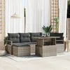 Image de Ensemble De CanapÃ© De Jardin 7 PiÃ¨ces Avec Coussins Gris Poly Rattan, CanapÃ© De Jardin 2 Places Avec Rangement & Coussins Gris Poly Rattan