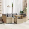 Image de Ensemble De CanapÃ© De Jardin De 7 PiÃ¨ces Avec Coussins Beige En Rattan Poly, CanapÃ© De Jardin 2 Places Avec Rangement & Coussins Beige En Rattan Poly
