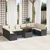 Image de Ensemble De CanapÃ© De Jardin De 11 PiÃ¨ces Avec Coussins Noire Rotin Poly, CanapÃ© 2 Places Avec Rangement Et Coussins Noire Rotin Poly