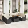 Image de Ensemble De CanapÃ© De Jardin 10 PiÃ¨ces Avec Coussins Noir Poly Rotin, CanapÃ© De Jardin 2 Places Avec Rangement Et Coussins Noir Poly Rotin