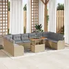 Image de Ensemble De CanapÃ© De Jardin 11 PiÃ¨ces Avec Coussins Beige Poly Rotin, CanapÃ© De Jardin 2 Places Avec Rangement Et Coussins Beige Poly Rotin