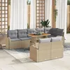 Image de Ensemble De CanapÃ© De Jardin 9 PiÃ¨ces Avec Coussins En Rattan Poly Beige, CanapÃ© De Jardin 2 Places Avec Rangement Et Coussins En Rattan Poly Beige