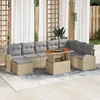 Image de Set De CanapÃ© De Jardin 9 PiÃ¨ces Avec Coussins Beige Poly Rattan, CanapÃ© De Jardin 2 Places Avec Rangement & Coussins Beige Poly Rattan