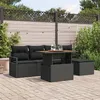 Image de Ensemble de 6 PiÃ¨ces de CanapÃ© de Jardin avec Coussins Noir en Poly Rattan, CanapÃ© de Jardin 2 Places avec Rangement et Coussins Noir en Poly Rattan