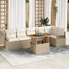 Image de Ensemble De CanapÃ©s De Jardin De 7 PiÃ¨ces Avec Coussins Beige En Poly Rattan, CanapÃ© De Jardin 2 Places Avec Rangement Et Coussins Beige En Poly Rattan