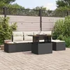 Image de Ensemble de CanapÃ© Jardin vidaXL 6 piÃ¨ces avec coussins en rattan poly noir, CanapÃ© jardin 2 places vidaXL avec rangement et coussins en rattan poly noir