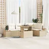 Image de Set de canapÃ© de jardin vidaXL 6 piÃ¨ces avec coussins en rotin poly beige, CanapÃ© jardin vidaXL 2 places avec rangement et coussins en rotin poly beige