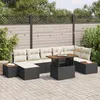 Image de Ensemble de 8 piÃ¨ces de canapÃ©s de jardin avec coussins en rotin poly noir, CanapÃ© de jardin 2 places avec rangement et coussins en rotin poly noir