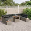 Image de Ensemble De CanapÃ©s De Jardin 11 PiÃ¨ces Avec Coussins Gris Rattan Poly, CanapÃ© De Jardin 2 Places Avec Rangement & Coussins Gris Rattan Poly