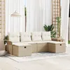Image de Ensemble De CanapÃ© De Jardin 6 PiÃ¨ces Avec Coussins Beige Rotin Poly, CanapÃ© De Jardin 2 Places Avec Rangement Et Coussins Beige Rotin Poly